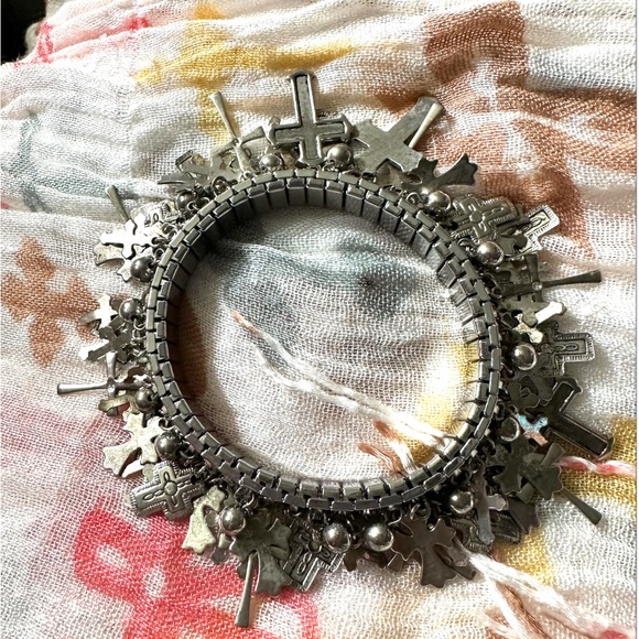 Vintage Silver Charm Bracelet with Cross Pendants - Picture 3 of 5